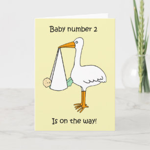 Baby Nummer 2 ist On Way Cartoon Stork Karte
