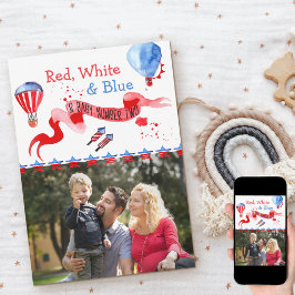 Baby Nummer Zwei rote, weiße und blaue Foto Schwan Ankündigung