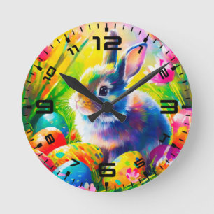 Baby Oaster Bunny Painting-91451 Runde Wanduhr