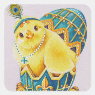 Baby Oaster Flapper Chick Blaues Ei Wasserfarbe Ku Quadratischer Aufkleber