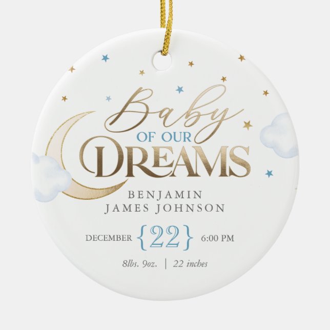 Baby of our Dreams Blue Baby's First Christmas Keramik Ornament (Vorne)