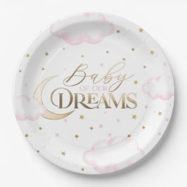 Baby of our Dreams Moon and Stars Pink Baby Shower Pappteller