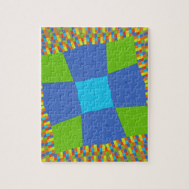 Baby Öko green Checkered Blue Cyan Puzzle (Vertikal)