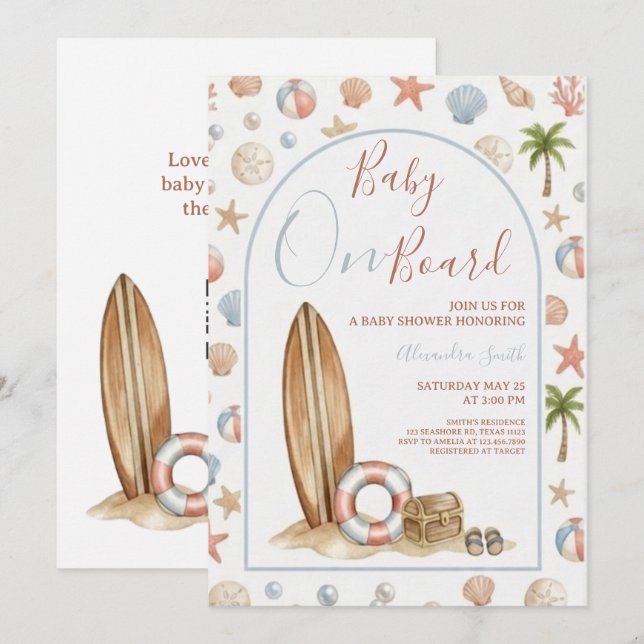 Baby On Board | Arch Frame Beach Baby Shower Einladung (Vorne/Hinten)
