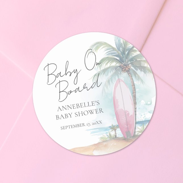 Baby On Board Beach Baby Shower Runder Aufkleber (Baby On Board Beach Baby Shower Classic Round Sticker)