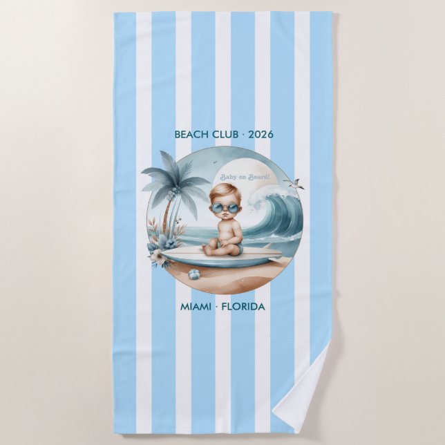 Baby on Board Beach Club Baby Shower Strandtuch (Vorderseite)