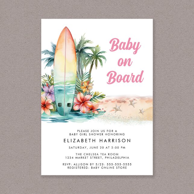 Baby on board Beach Surf Baby Girl Dusche Einladung (Von Creator hochgeladen)