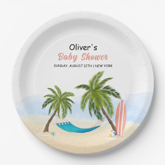 Baby on board Beach Surfing Baby Dusche Pappteller (Vorderseite)