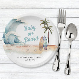 Baby on board Beach Surfing Baby Dusche Pappteller