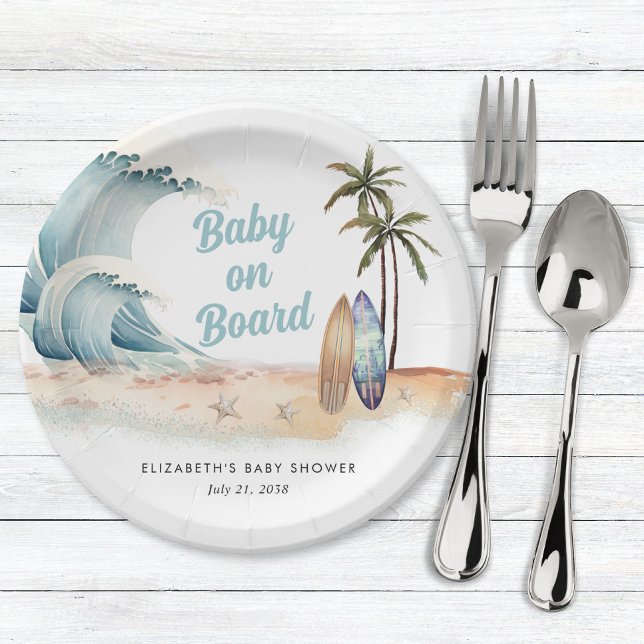 Baby on board Beach Surfing Baby Dusche Pappteller (Von Creator hochgeladen)
