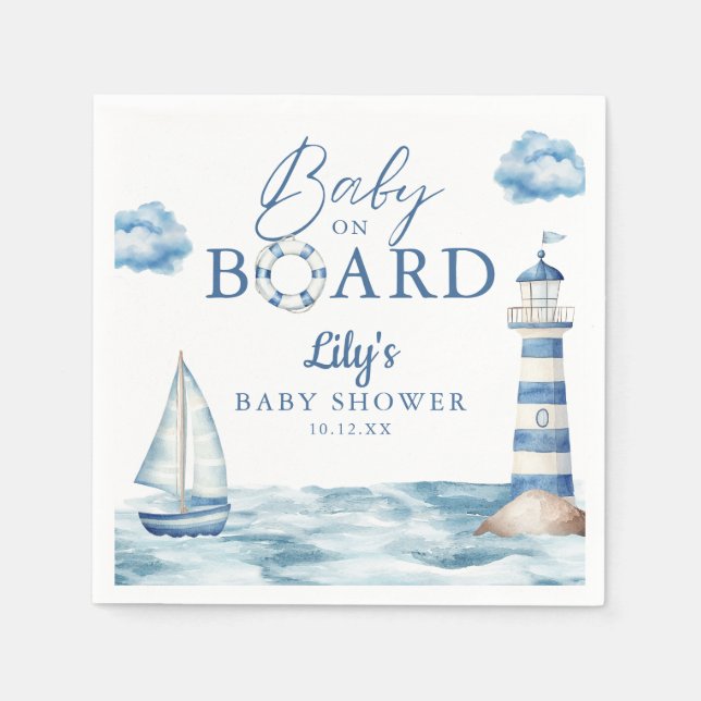 Baby On Board Nautical Baby Shower Serviette (Vorderseite)