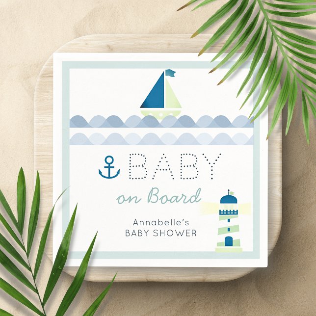 Baby on Board Nautical Blue Boy Baby Shower Serviette (Von Creator hochgeladen)