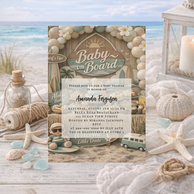 Baby on Board retro beach Baby Shower Einladung (Von Creator hochgeladen)