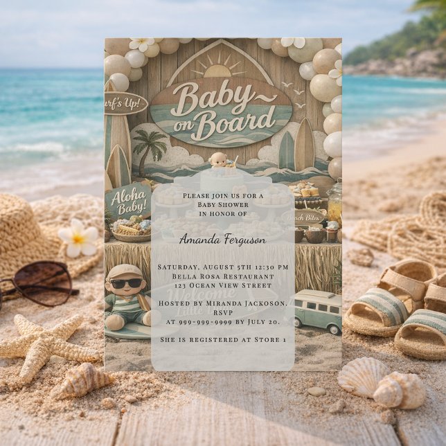 Baby on Board retro beach Baby Shower Einladung (Von Creator hochgeladen)