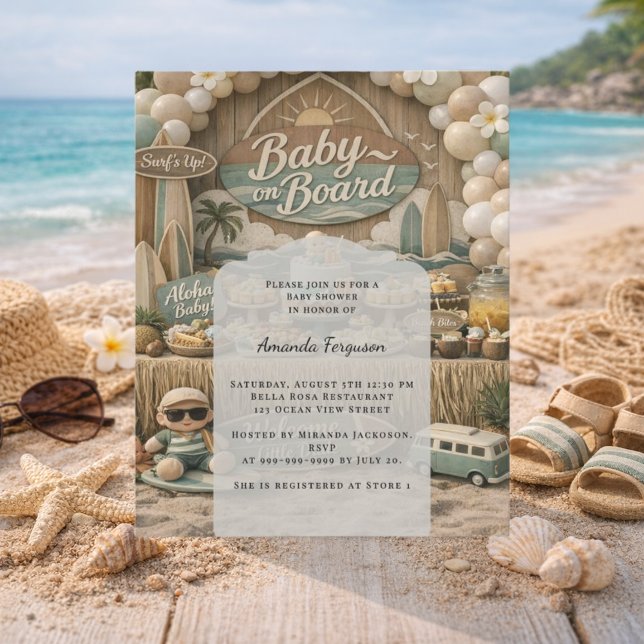 Baby on Board retro beach Baby Shower invitation (Von Creator hochgeladen)
