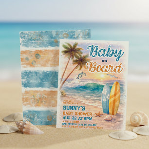 Baby on Board Retro Surf Strand Baby Shower-Einlad Einladung
