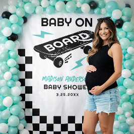 Baby on Board Skateboard Baby Shower Backdrop  Wandteppich