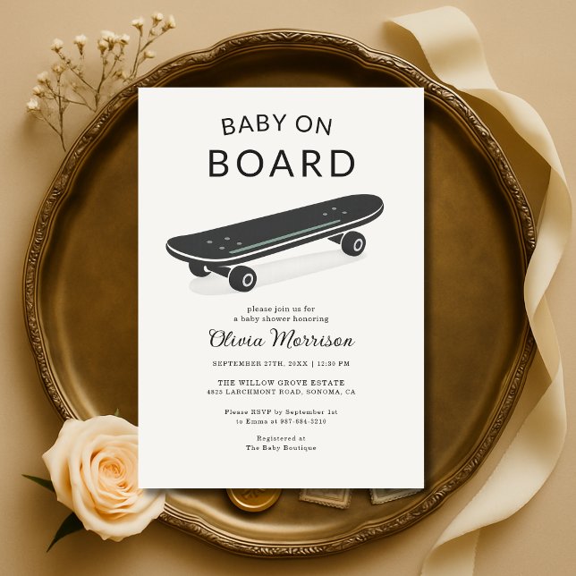 Baby on Board Skateboard Baby Shower Einladung (Von Creator hochgeladen)