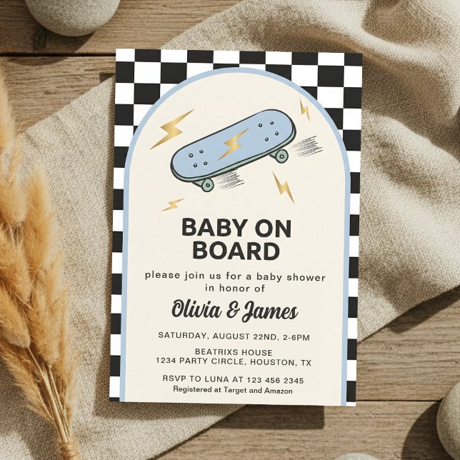 Baby on Board Skateboard Baby Shower party Einladung (Von Creator hochgeladen)