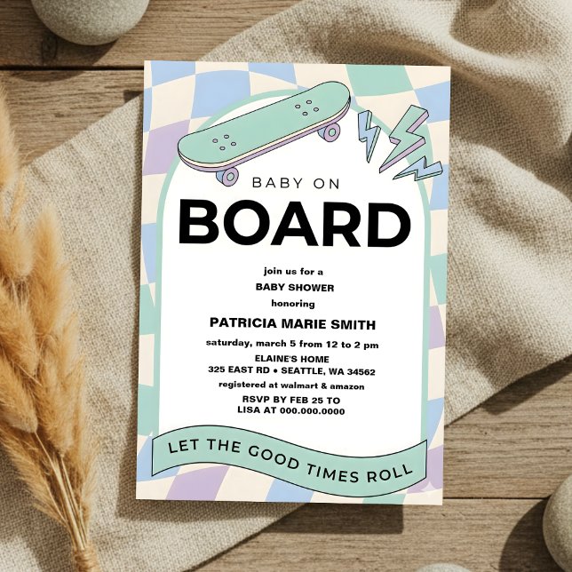 Baby on Board Skateboard Baby Shower party Invitat Einladung (Von Creator hochgeladen)