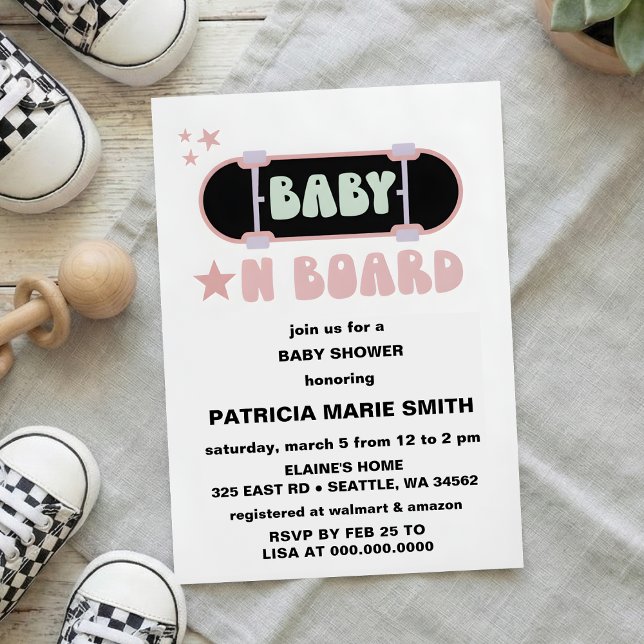 Baby on Board Skateboard Baby Shower party Invitat Einladung (Von Creator hochgeladen)