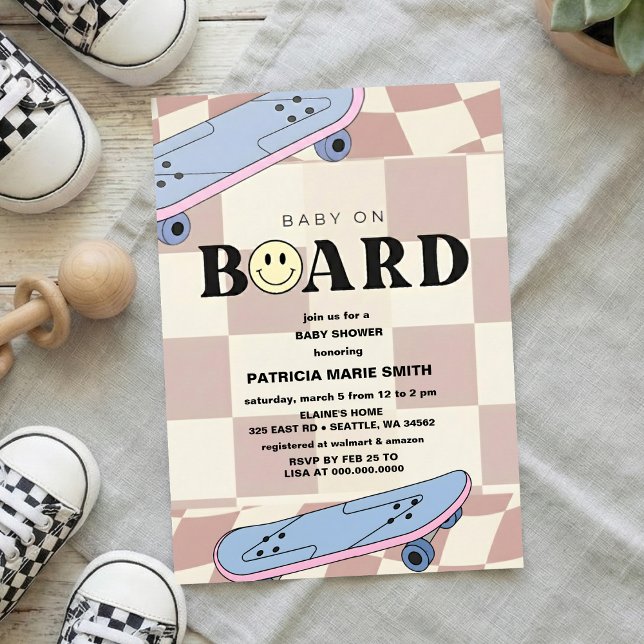 Baby on Board Skateboard Baby Shower party Invitat Einladung (Von Creator hochgeladen)