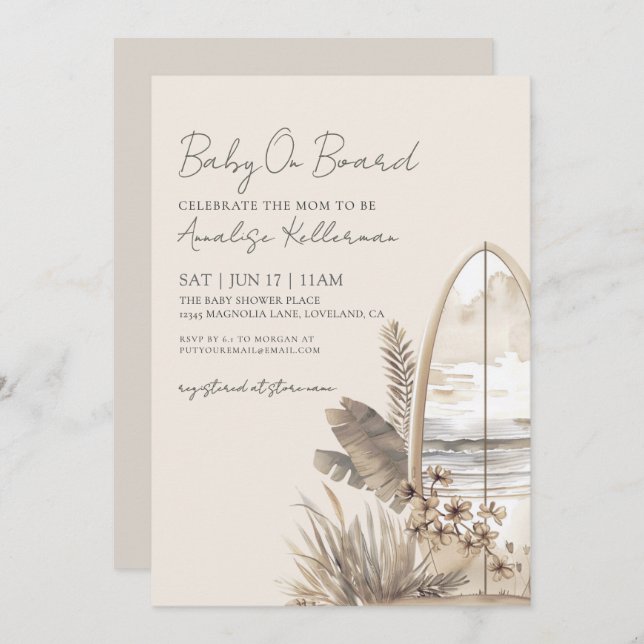Baby On Board Summer Boho Beach Baby Shower Einladung (Vorne/Hinten)