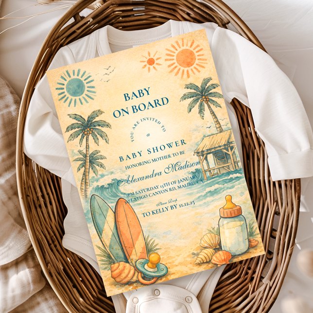 Baby On Board Surf Baby Shower Einladung (Von Creator hochgeladen)