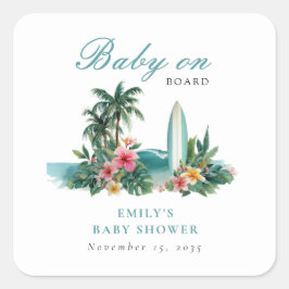 Baby On Board Surf Beach Baby Shower Quadratischer Aufkleber
