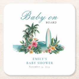 Baby On Board Surf Beach Baby Shower Rechteckiger Pappuntersetzer