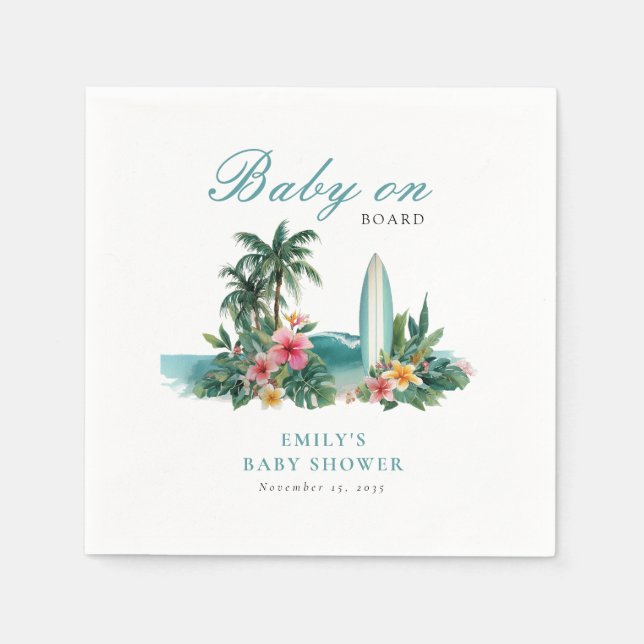 Baby On Board Surf Beach Baby Shower Serviette (Vorderseite)