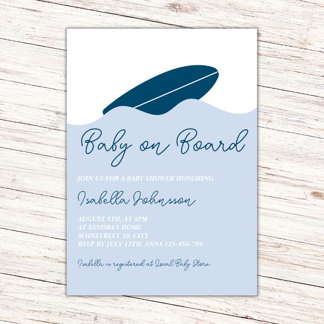 Baby On Board Surf Beach Boy Baby Shower Einladung (baby on board surf beach boy invitation)