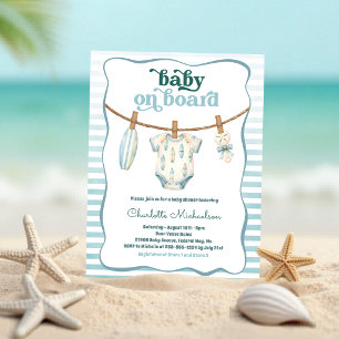 Baby on Board Surf Wäscheleine Baby Shower Einladu