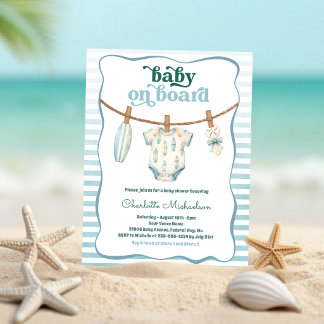 Baby on Board Surf Wäscheleine Baby Shower Einladu