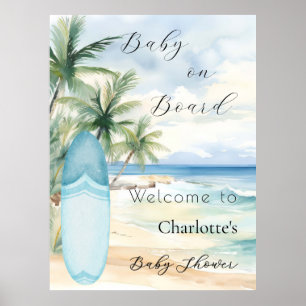 Baby on Board Surfbrett Willkommen Baby Shower Poster
