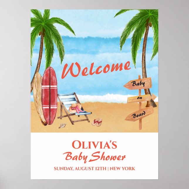 Baby on board surfing Baby Dusche Empfang Poster (Vorne)