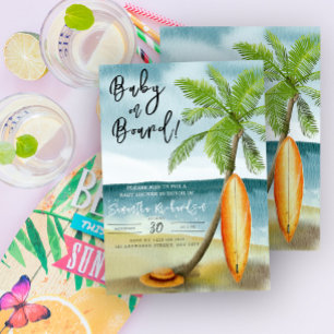 Baby on Board Watercolor Surfen Strand Baby Shower Einladung