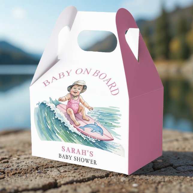 Baby on Board Watercolor Surfing Girl Baby Shower Geschenkschachtel (Baby on Board Watercolor Surfing Girl Baby Shower Favor Boxes
)
