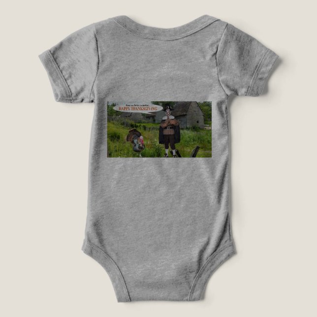 Baby-One-Stück glücklich dankend Truthahn (Design Rückseite)