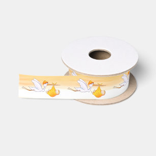 Baby-Orangen-Babyparty der Storch-Aquarellkunst Satinband