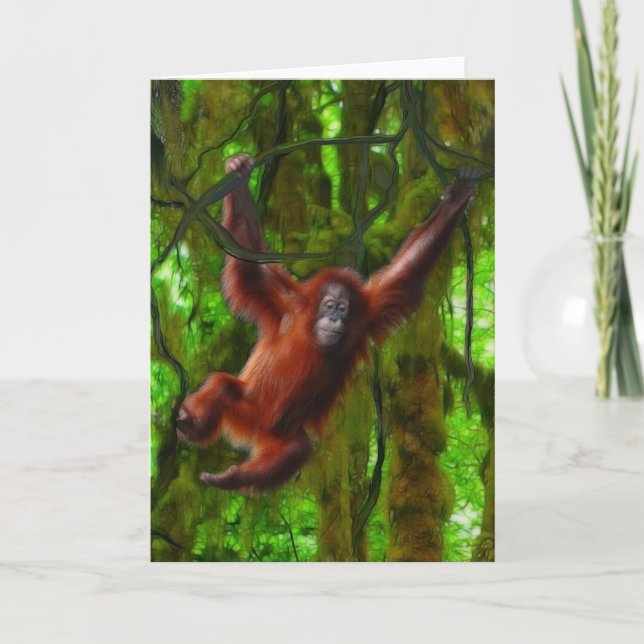 Baby Orangutan & Rainforest Primat Kunstgift Dankeskarte (Vorderseite)