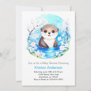 Baby Otter Blue Wildblumen Kinderdusche Einladung