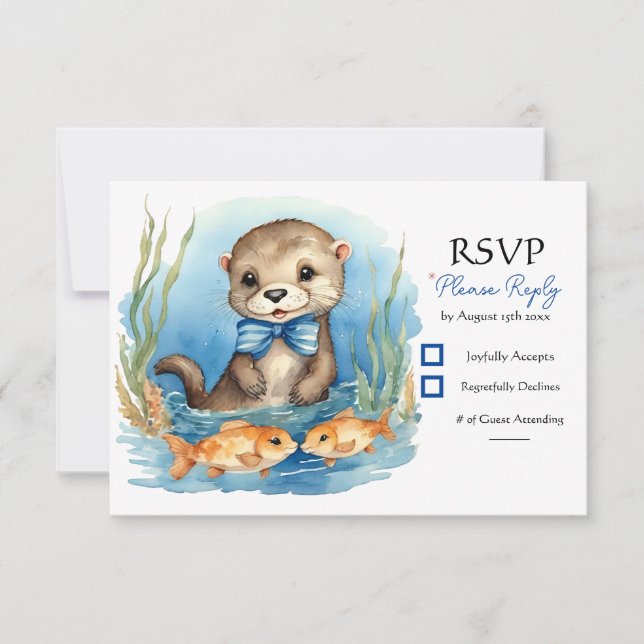 Baby Otter Boy Baby Dusche RSVP Karte (Vorderseite)