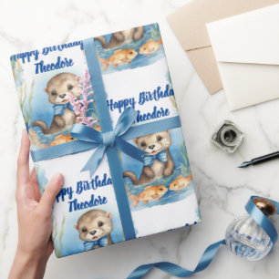 Baby Otter Boy Personalisiert Geschenkpapier