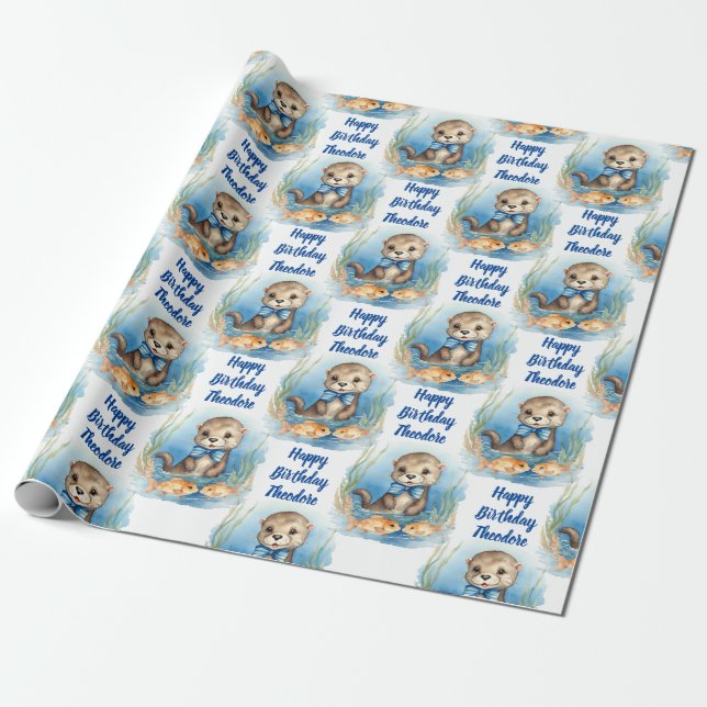 Baby Otter Boy Personalisiert Geschenkpapier (Ungerollt)