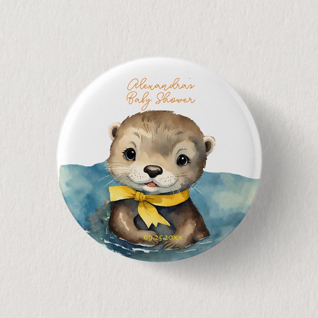 Baby Otter Gender Neutral Baby Dusche Button (Vorderseite)