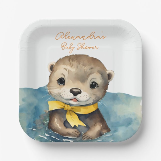 Baby Otter Gender Neutral Baby Dusche Pappteller (Vorderseite)