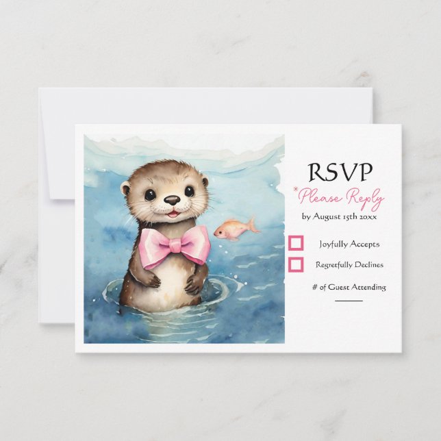 Baby Otter Girl Birthday Party RSVP Karte (Vorderseite)