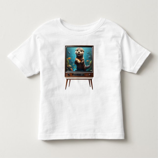 Baby Otter mit Fisch im analogen Fernsehen, Kleinkind T-shirt (Vorderseite)