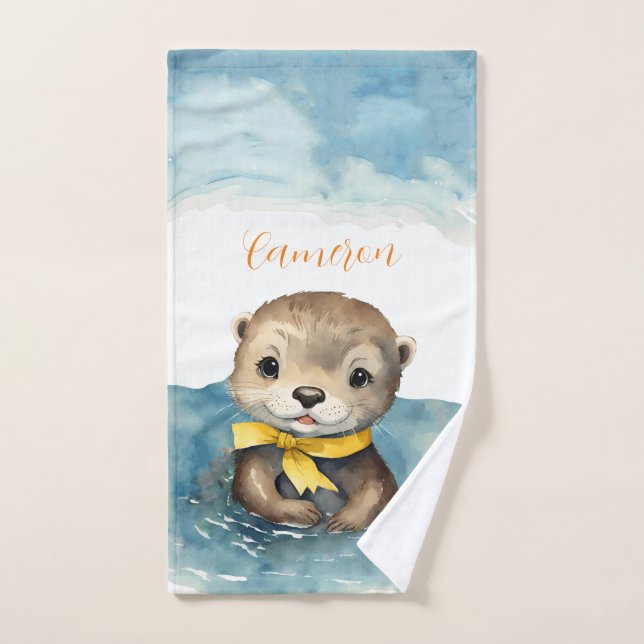 Baby Otter Personalisiert Badhandtuch Set (Handtuch)